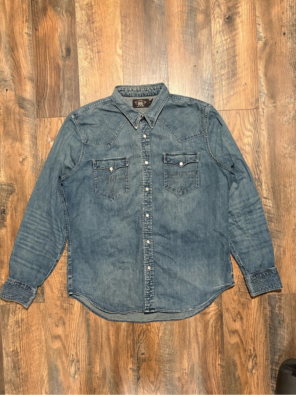 RRL Ralph Lauren Washed Denim Western Shirt XL
